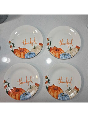 Set of 4 Pfaltzgraff Thankful Pumpkin Design Salad Plates